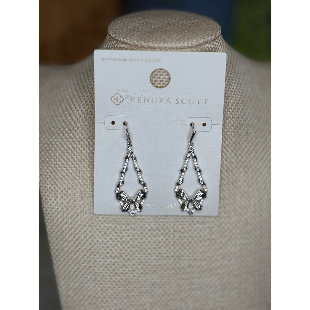 Kendra Scott Women Drop Earrings Silver Bow Coquette Romantic Bridal OS